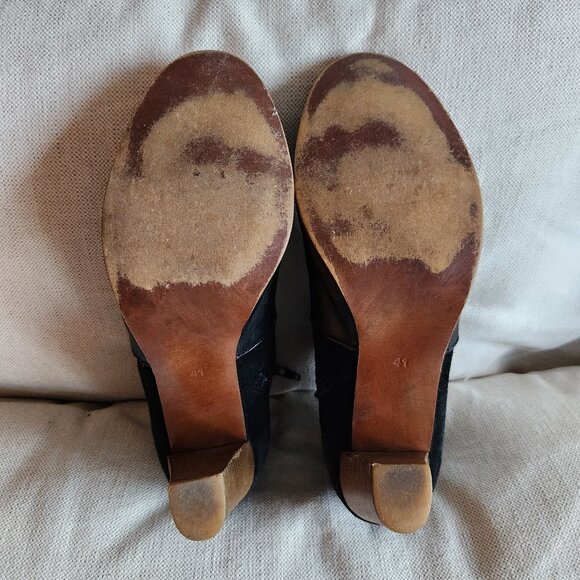 Sz10 🇫🇷 Sezane-inspired Black Leather & Suede Heeled Ankle Boots - Picture 6 of 10